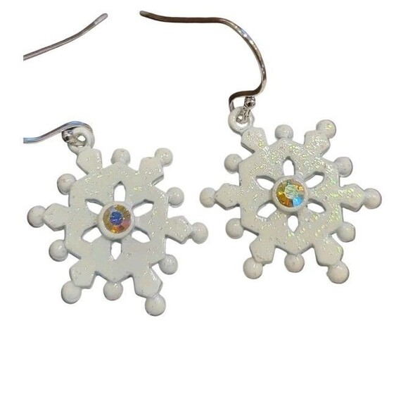 LOT 3 pair Christmas Earrings Snowflake White Silver Tone Rhinestones Nina Ricci - Picture 5 of 7